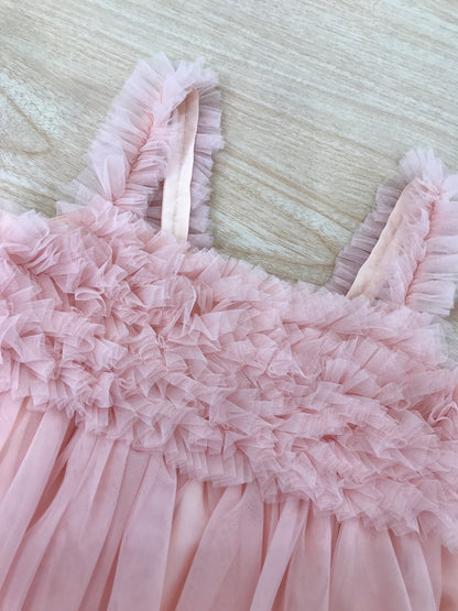 Abito Fofettes in tulle rosa con bretelle e corpetto arricciato