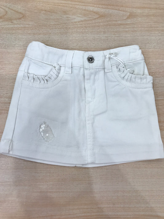 Gonna Nanan in jeans bianca con tasche sul davanti e retro con rusche