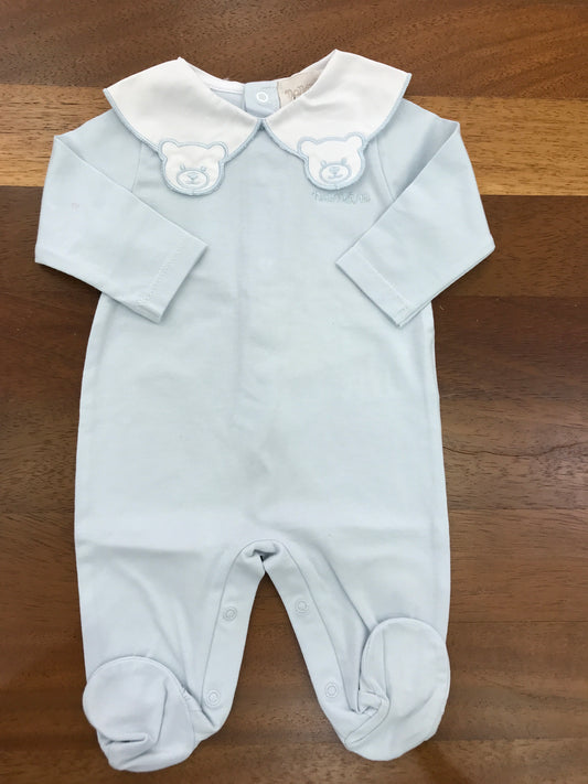 Tutina Nanan in cotone celeste gamba lunga manica lunga con colletto bianco con orsetti