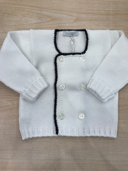 Cardigan Colibrì doppio petto bianco manica lunga con profilo blu scuro