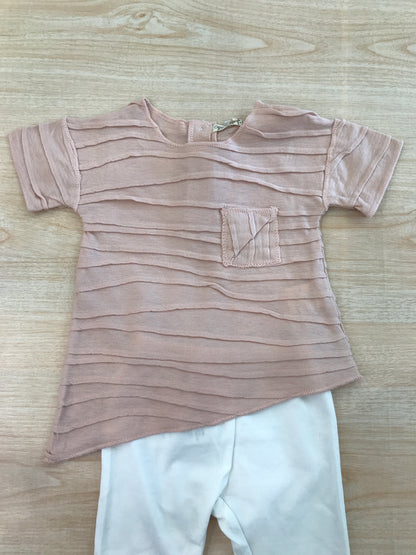 Completo Coccodè in cotone leggins bianco di cotone con t-shirt mezza manica rosa con pieghe