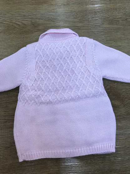 Cappotto Bebè di Almy in lana doppiopetto con lavorazione di punto smock sul davanti