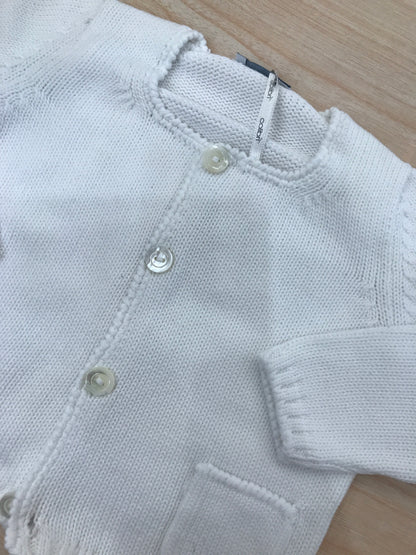 Cardigan Colibrì in filo bianco con piccoli bottoncini sul davanti e piccole tasche
