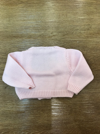Cardigan Le Dodò in lana rosa con lavorazione di trecce e chiusura doppiopetto