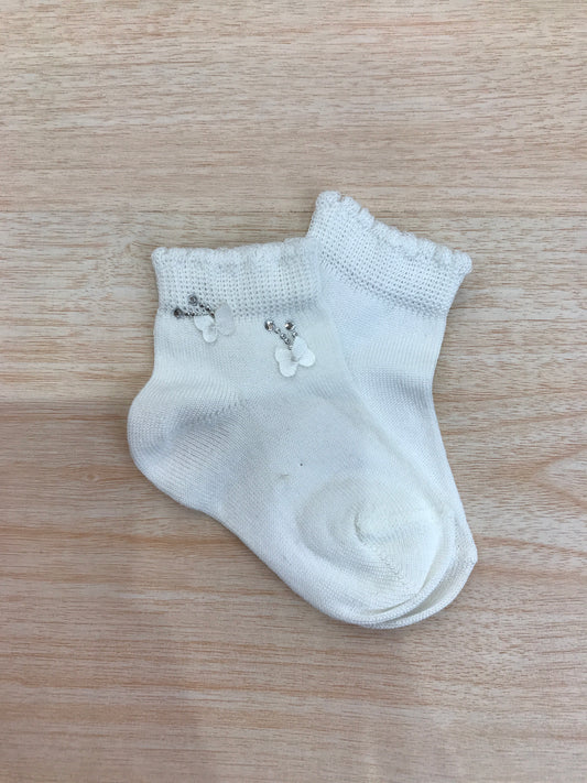 Calzino Story Loris in filo bianco con farfalle e brillantini