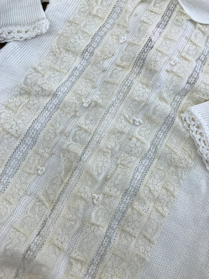 Tutina Ladia in filo di cotone panna con applicazione di valancienne e colletto in lino