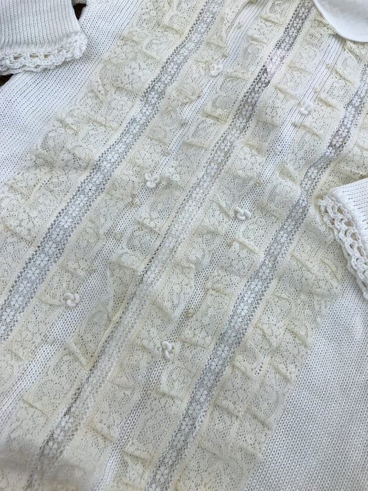 Tutina Ladia in filo di cotone panna con applicazione di valancienne e colletto in lino