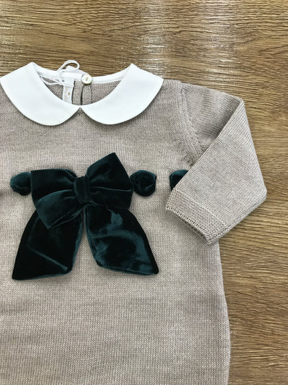 Tutina Baby Lord in lana intera con fiocco in velluto verde
