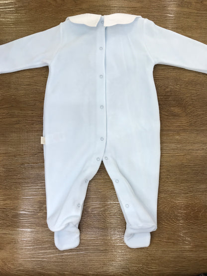 Tutina Baby Gi in ciniglia celeste intera con collo tondo smerlato