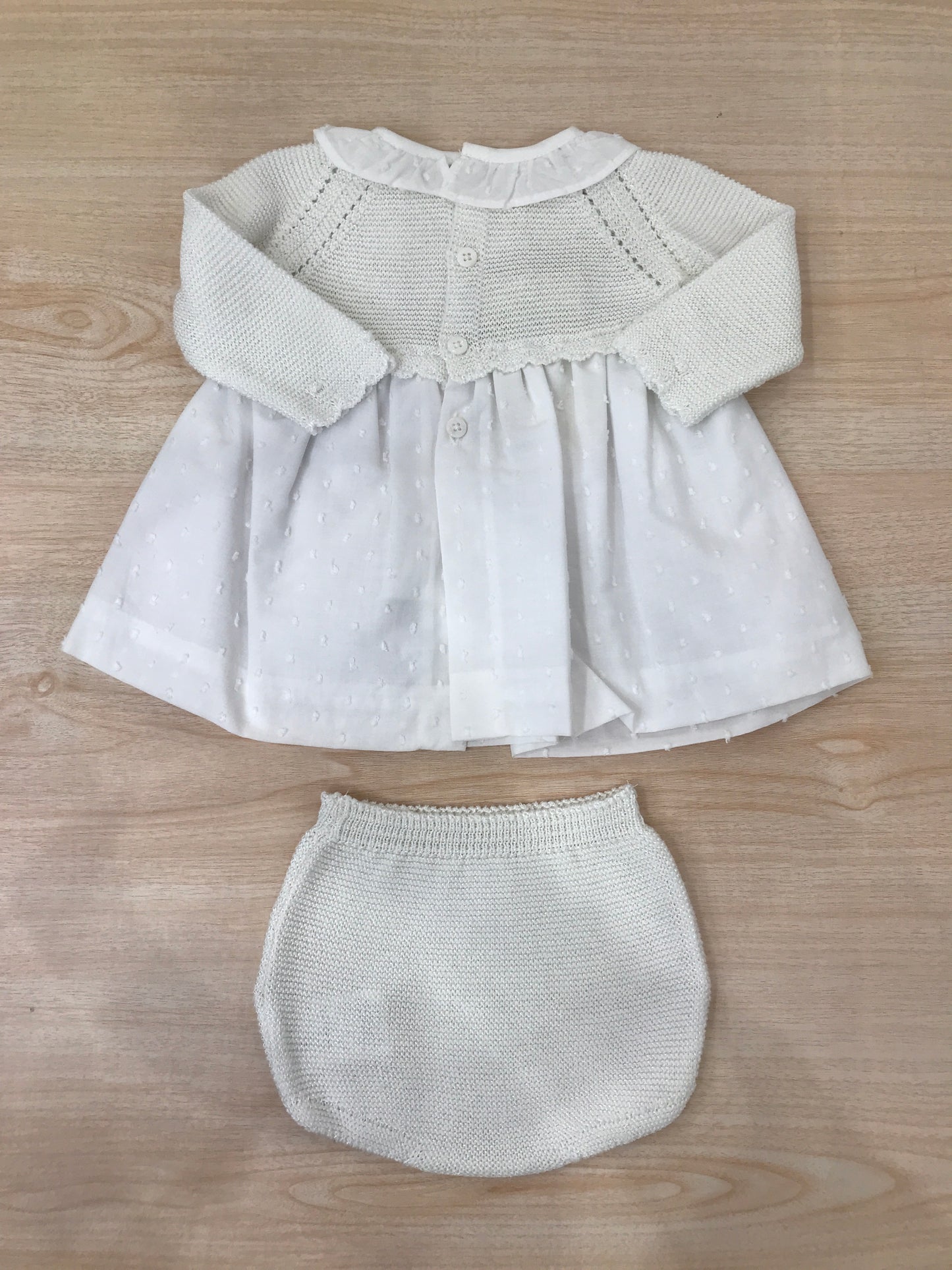 Abito PCS in filo manica lunga con colletto con rusche con culotte abbinata in filo
