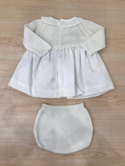 Abito PCS in filo manica lunga con colletto con rusche con culotte abbinata in filo