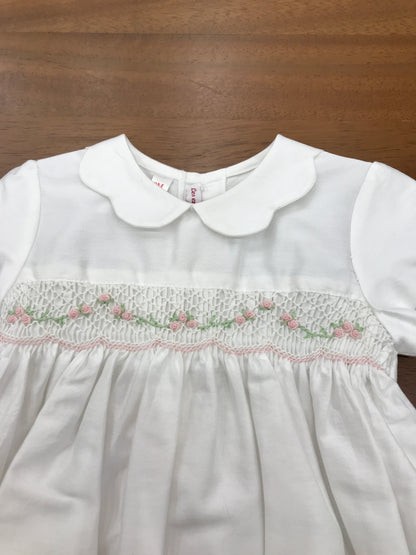 Pagliaccetto les enfants de Gisele in cotone bianco mezza manica a sbuffo con lavorazione sul corpetto