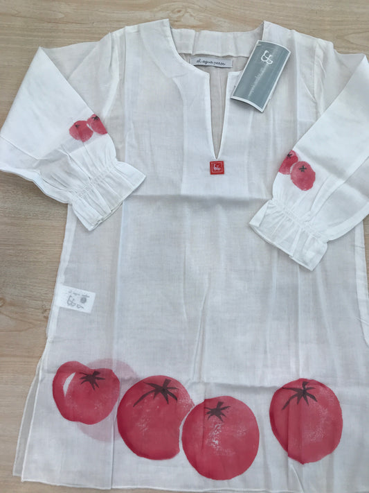 Copricostume Al agua Patos in cotone bianco manica lunga con pomodori rossi