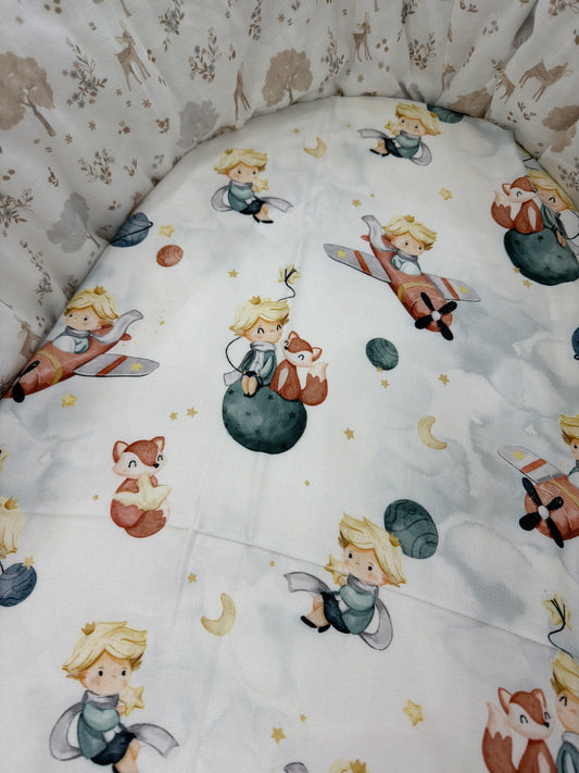Mussola Nannafrufrù in cotone di bamboo fondo bianco con decori piccolo principe