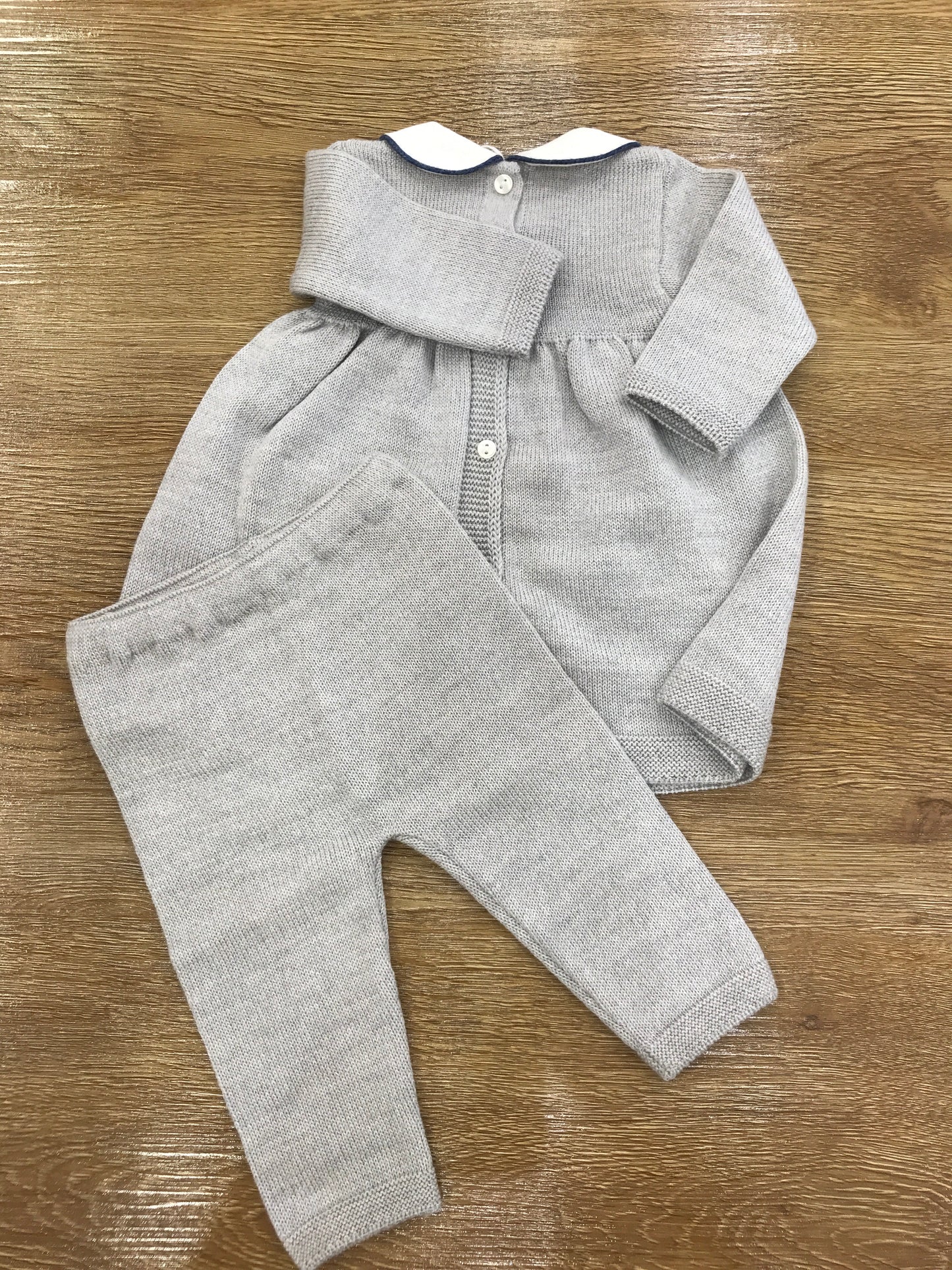 Tutina Baby Lord in lana due pezzi grigia con righe blu