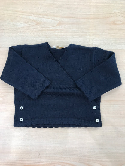 Cardigan Baby Lord in filo blu scuro incrociato