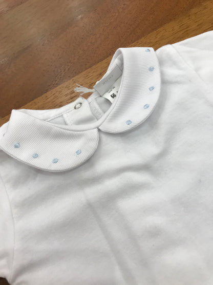 Body Coccodè in cotone bianco mezza manica con collo tondo bianco con pois celesti ricamati