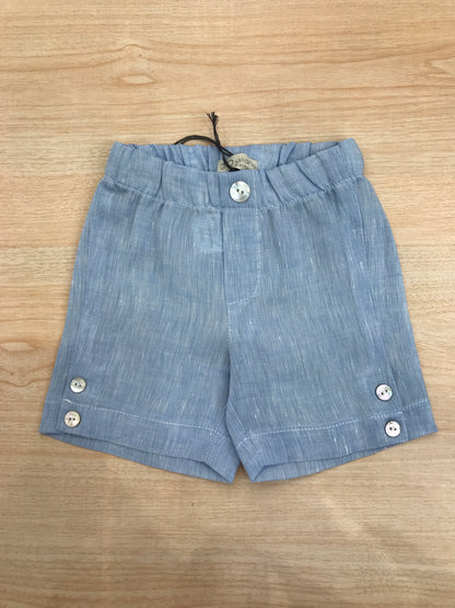 Bermuda Jo Milano in lino celeste con elastico in vita e bottoncini