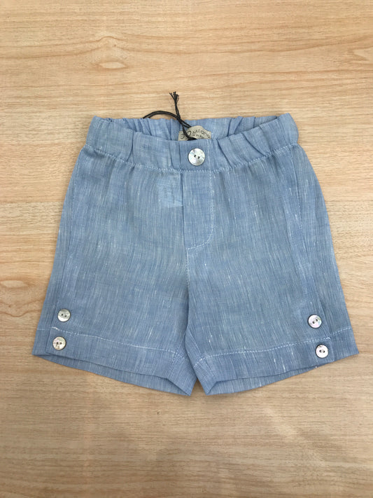 Bermuda Jo Milano in lino celeste con elastico in vita e bottoncini