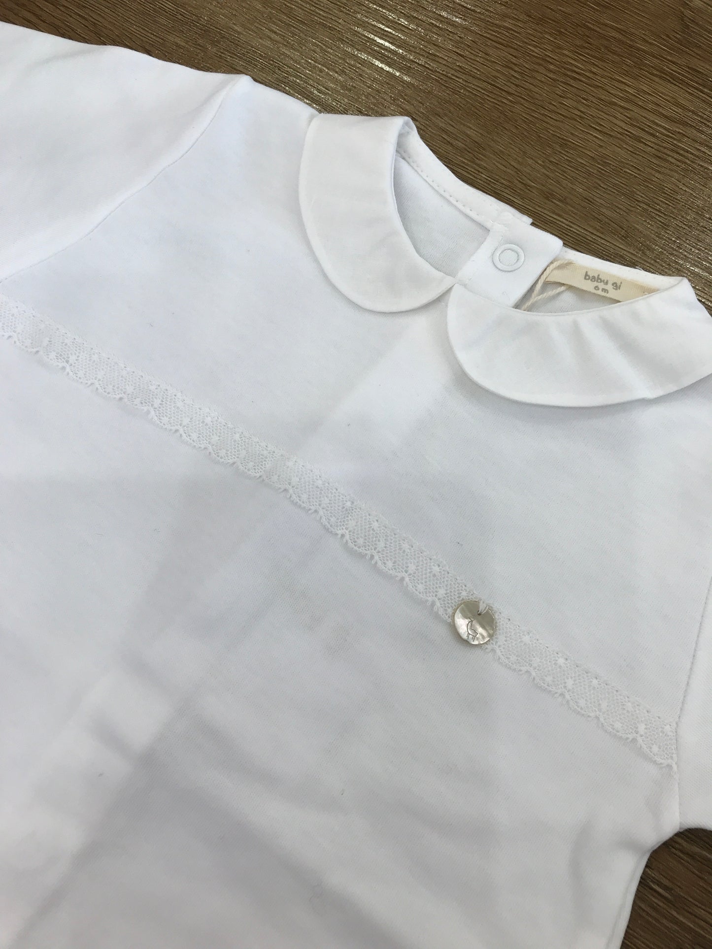 Tutina Baby Gi in cotone intera con applicazione di valancienne