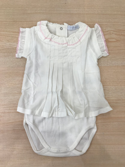 Body Laranjinha in cotone mezza manica con rusche con effetto camicia con colletto con ricami in rosa
