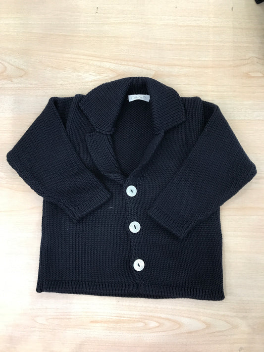 Cardigan Colibrì in filo di cotone blu scuro con bottoncini sul davanti