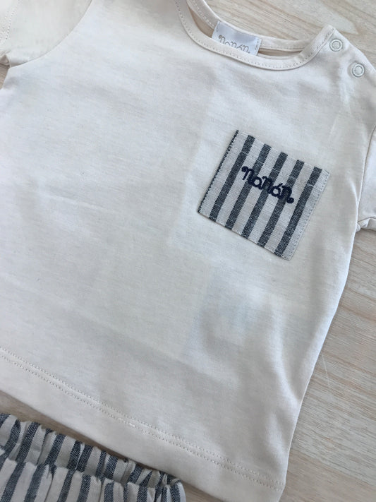 Completo Nanan in cotone t-shirt mezza manica con taschino a righe con pantalone a righe