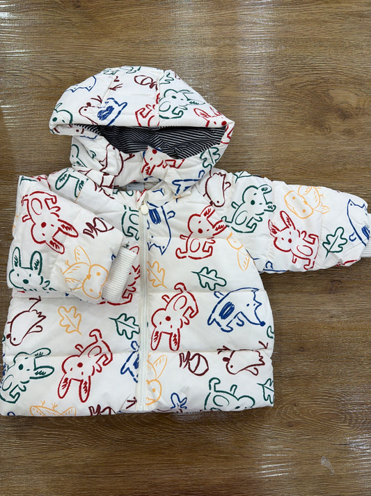 Giubbotto Petit Bateau imbottito con cappuccio con disegni di animaletti colorati