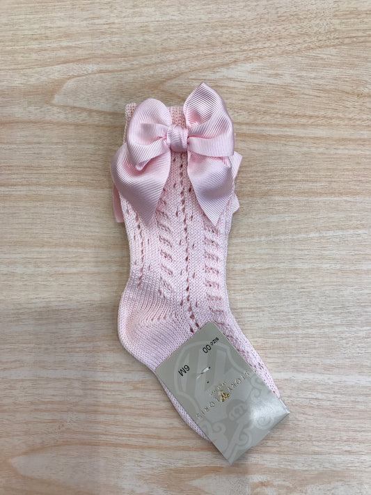 Calzino Story Loris in filo rosa alto traforato con fiocco