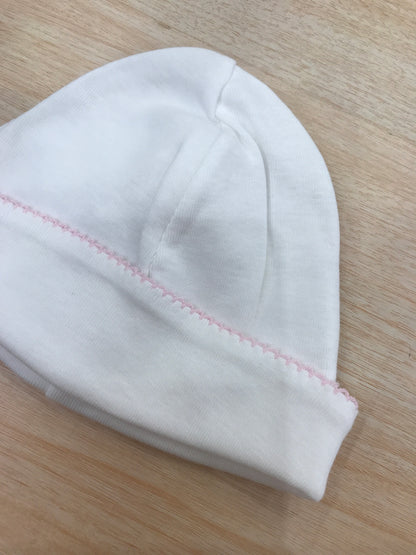 Cappello Laranjnha bianco con risvolto con ricamo rosa