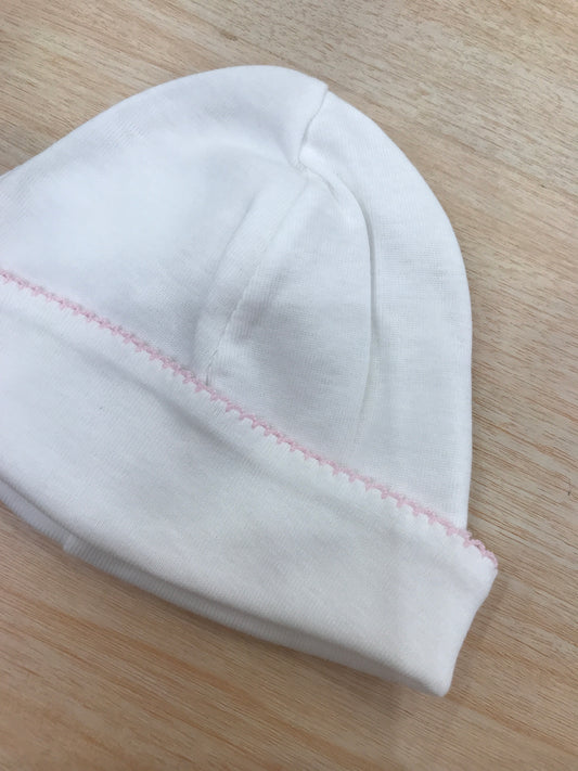 Cappello Laranjnha bianco con risvolto con ricamo rosa