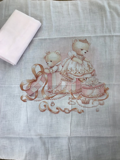 Mussole Sofija in cotone coppia una rosa basica e una con orsetti