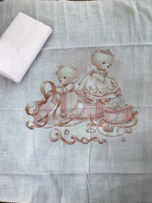 Mussole Sofija in cotone coppia una rosa basica e una con orsetti
