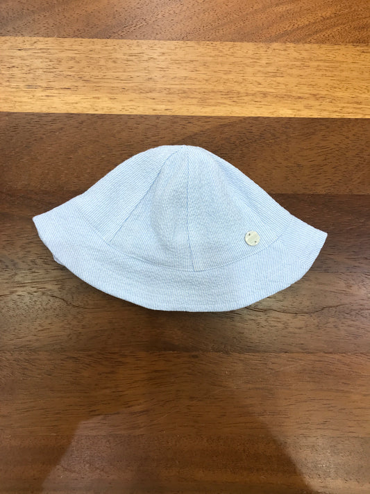 Cappello Paz Rodriguez in cotone a righe celesti e bianche con bordo smerlato e con laccio sotto collo