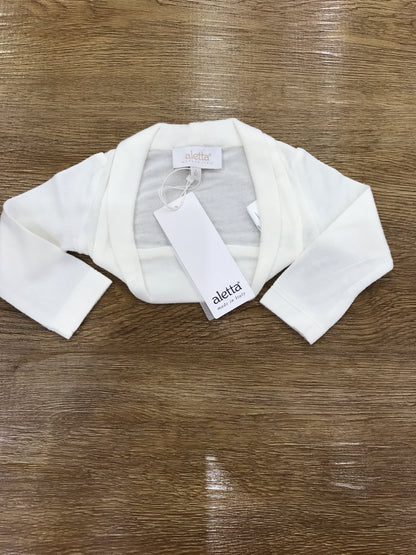 Cardigan Aletta in lanetta panna con fiocchetto sul retro