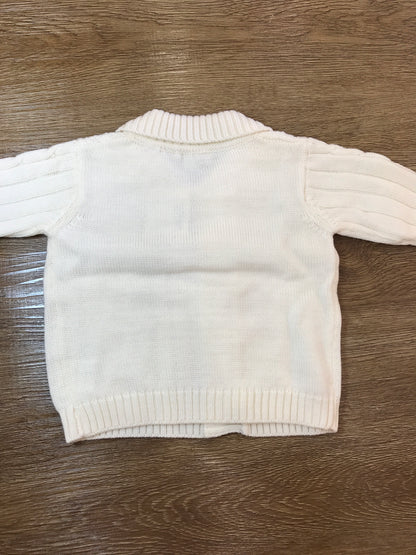Cardigan Biebi in lana panna con lavorazione sul davanti e piccoli bottoncini