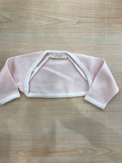 Cardigan Ladia in filo rosa rifinito in bianco aperto sul davanti