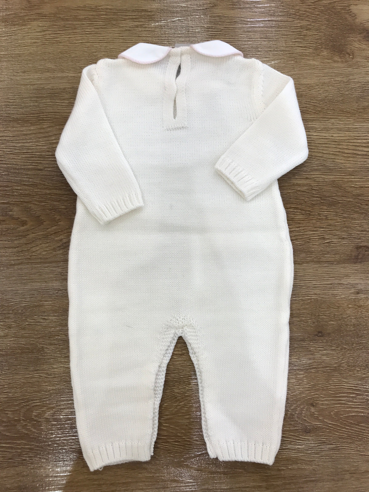 Tutina Baby Lord in lana intera panna con taschine rosa ed orsetto che fuoriesce