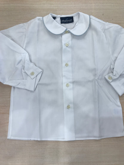 Camicia Duepunti bianca manica lunga con colletto tondo rifinito in celeste