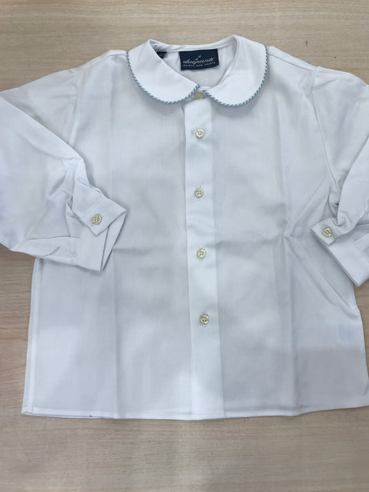 Camicia Duepunti bianca manica lunga con colletto tondo rifinito in celeste