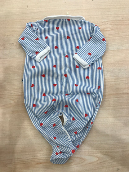 Tutina Petit Bateau intera a righe bianche e celesti con cuori rossi