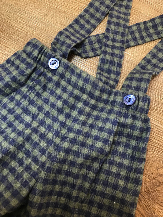 Pantalone Colibrì in panno con bretelle a quadretti blu scuro
