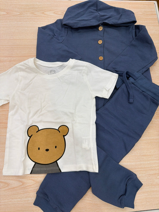Tuta AVentiQuattrore in cotone avio tre pezzi t-shirt felpina e pantalone lungo con sacca abbinata decorato da orsetti