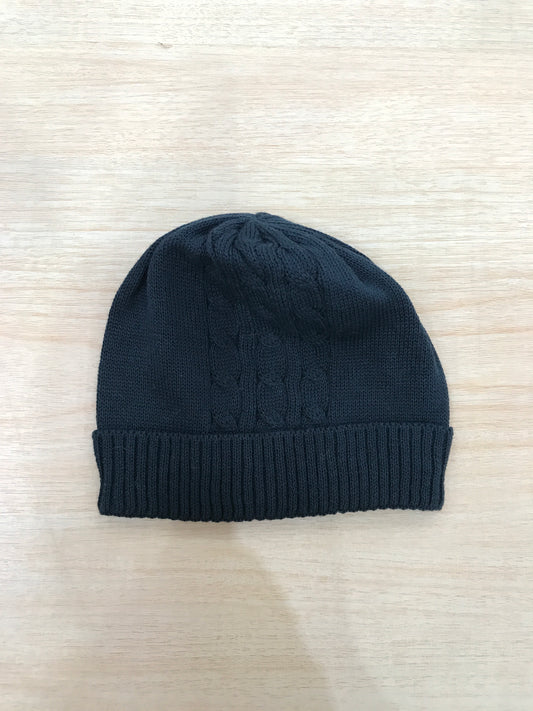 Cappello Baby Lord in filo blu scuro con lavorazione di trecce e risvolto