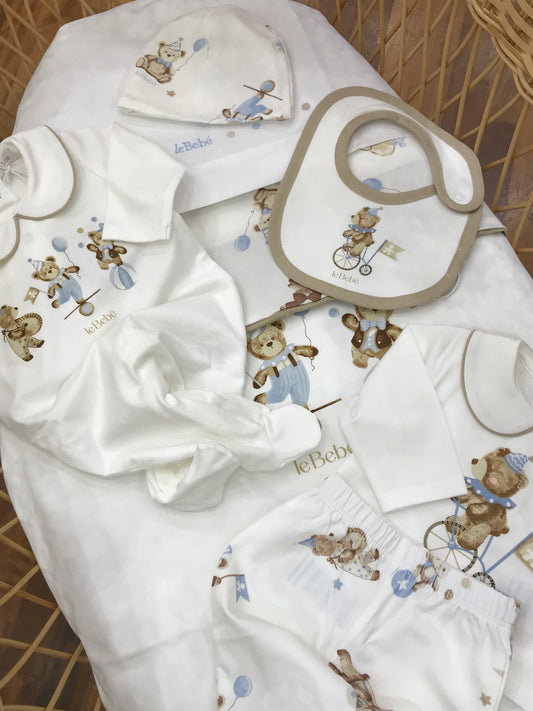 Coordinato Nascita in cotone Le Bebè decorazione circo con orsetti