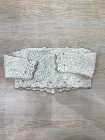 Cardigan Paz Rodriguez in filo panna con rifiniture rosa antico con piccoli bottoncini sul davanti