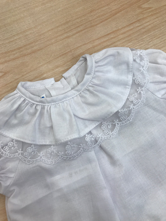 Camicia Fofettes in cotone mezza manica a sbuffo con collo con rusche rifinita con merletto