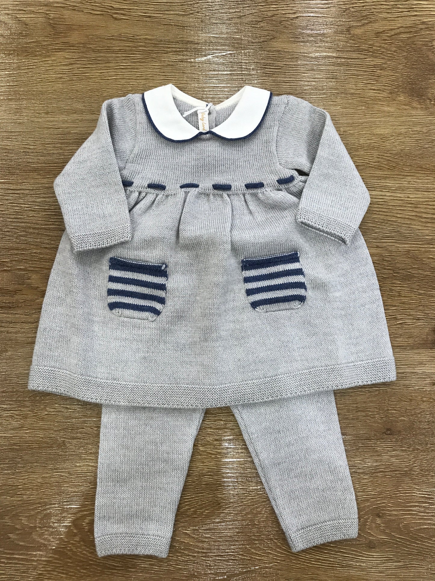Tutina Baby Lord in lana due pezzi grigia con righe blu