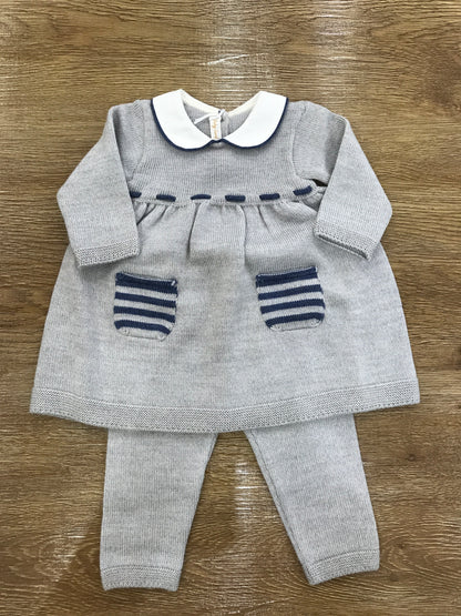 Tutina Baby Lord in lana due pezzi grigia con righe blu