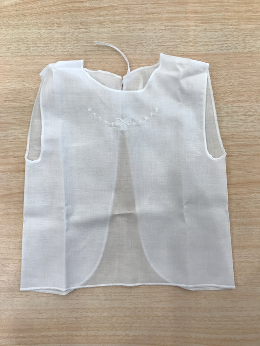 Camicino Baby gi in cotone bianco smanicato con pois e fiocchetto bianco ricamato sul davanti